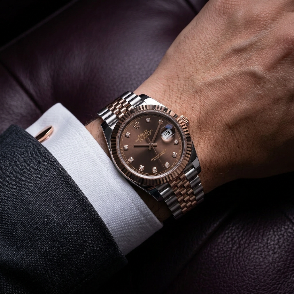 Rolex Datejust 41 Rolesor — Chocolat Diamants — Au poignet
