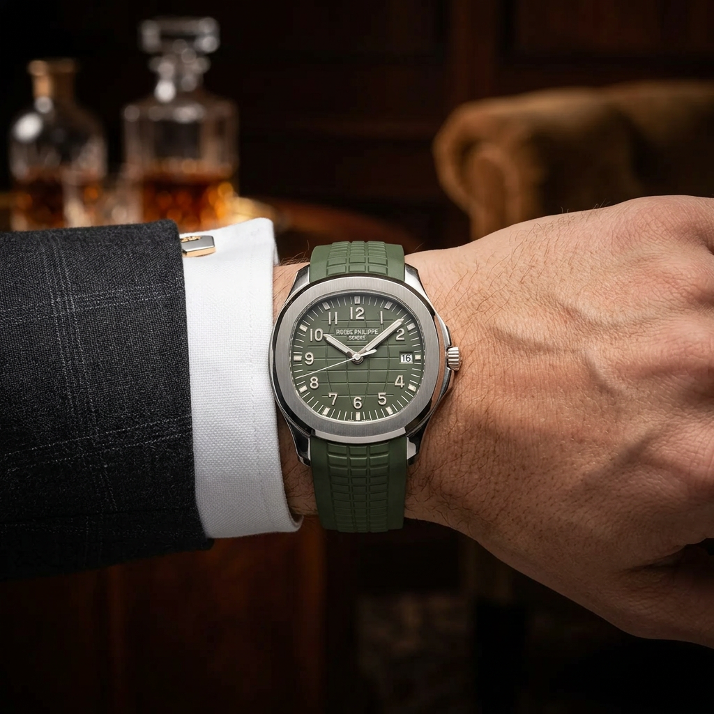 Patek Philippe Aquanaut — Vert Kaki — Au poignet