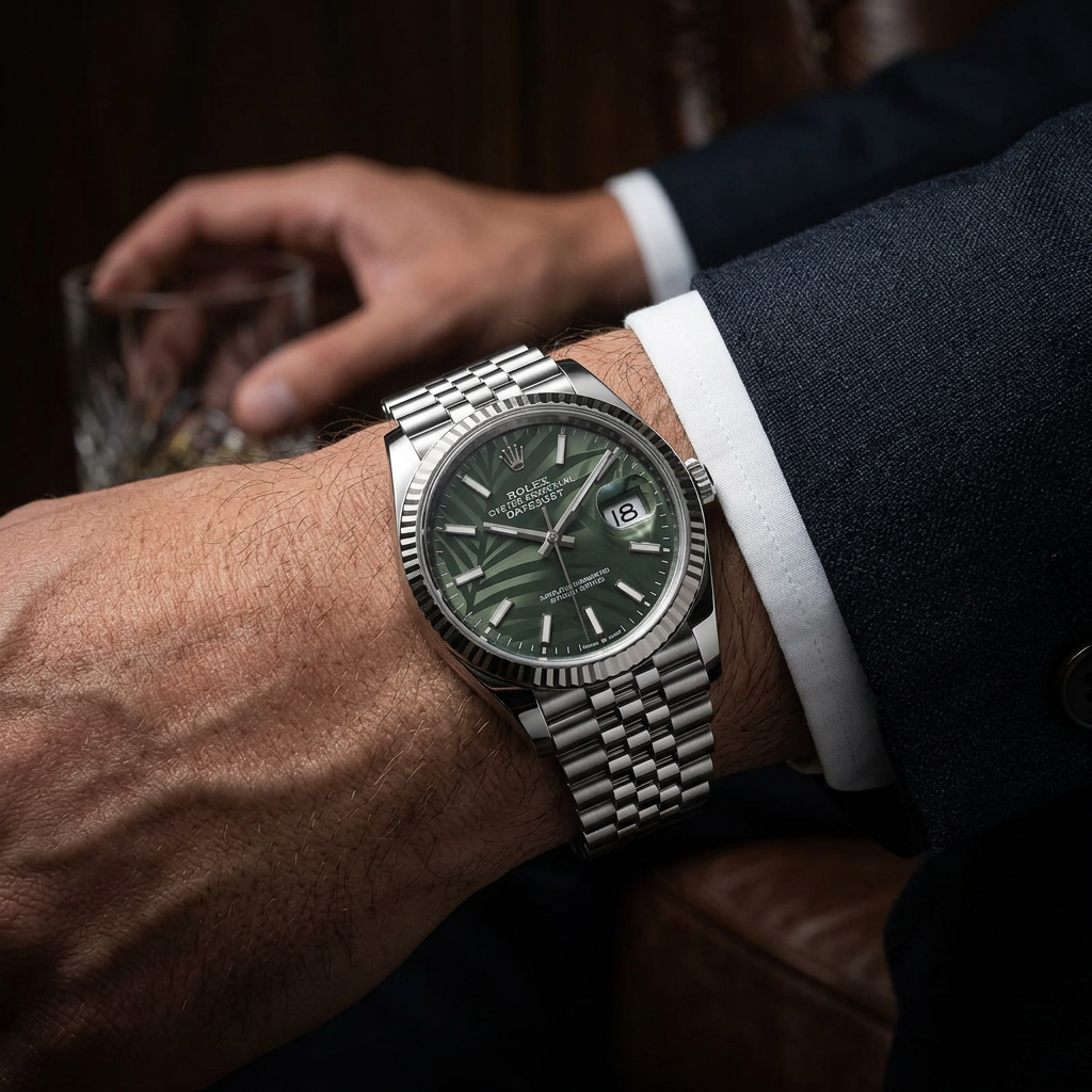 Rolex Datejust — Cadran Palm Vert — Au poignet