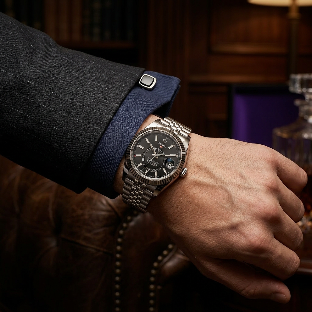Rolex Sky-Dweller Acier — Noir & Vert Olive — Au poignet