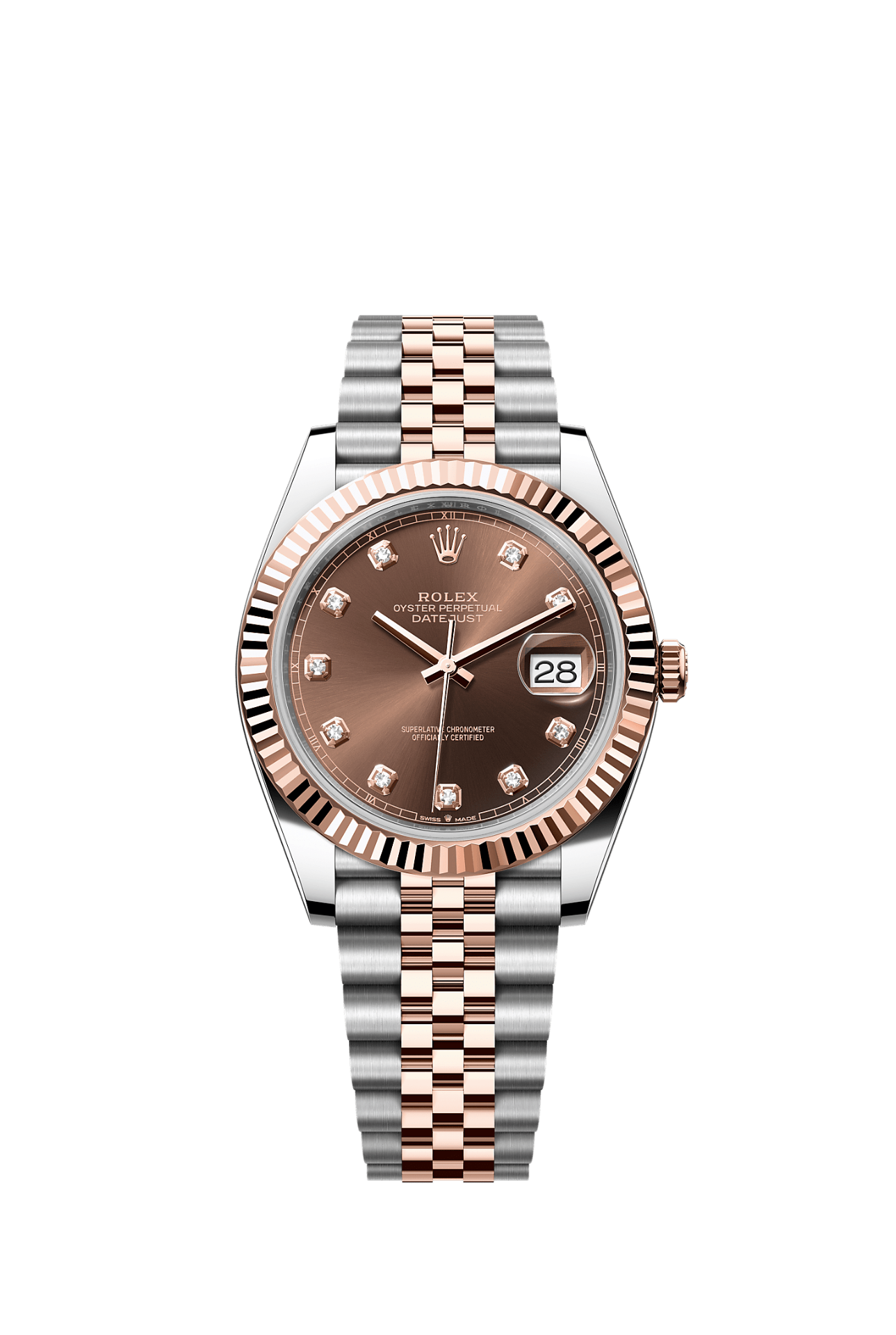 Rolex رولكس ديت جست — شوكولا بالألماس — ميناء شوكولا بمؤشرات ألماس، سوار جوبيلي ثنائي اللون